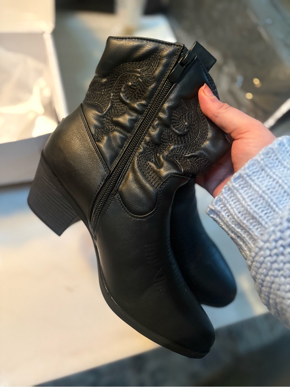 Black Women's Embroidered Ankle Boots